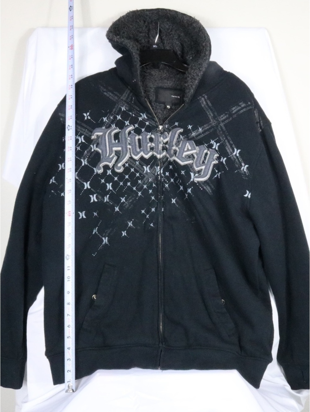 Vintage Hurley Zip Hoodie Adult Size XL Distressed Grunge Rare Y2K VTG AOP